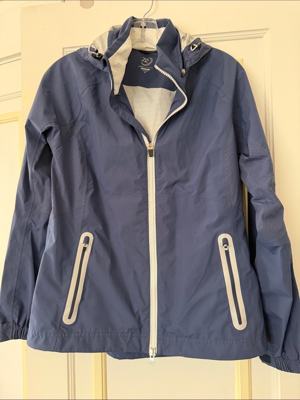 Navy Hooded Rain Jacket with Reflective Trim